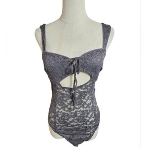 Intimately Free Free People Gray Cutout Lace Bodysuit NWT